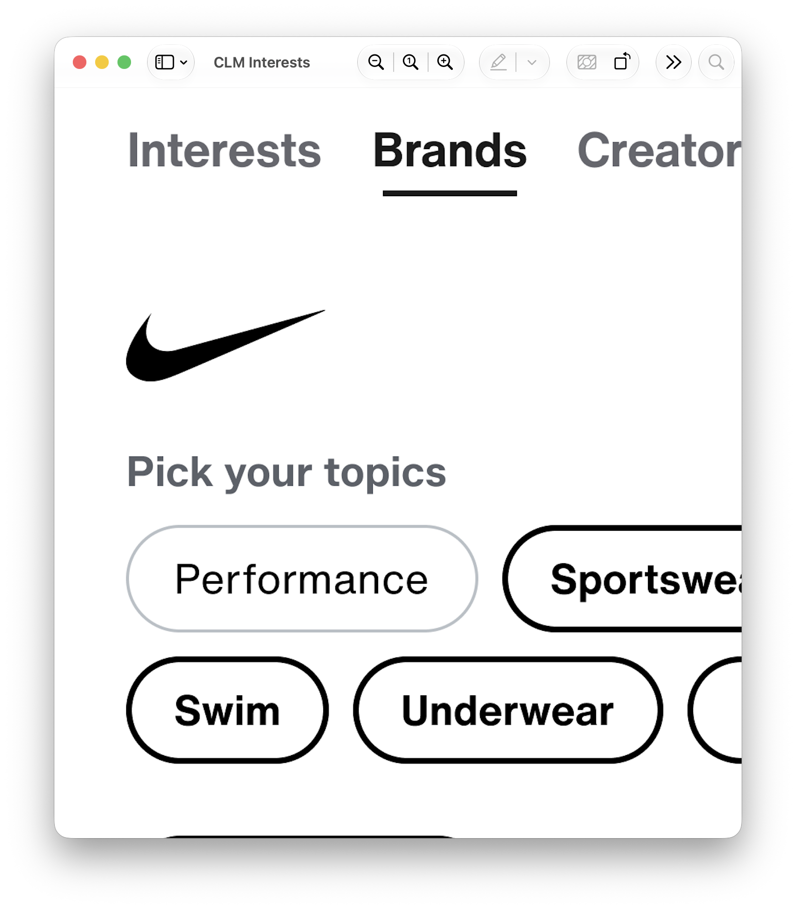 CLM — interest collection: brands and topics