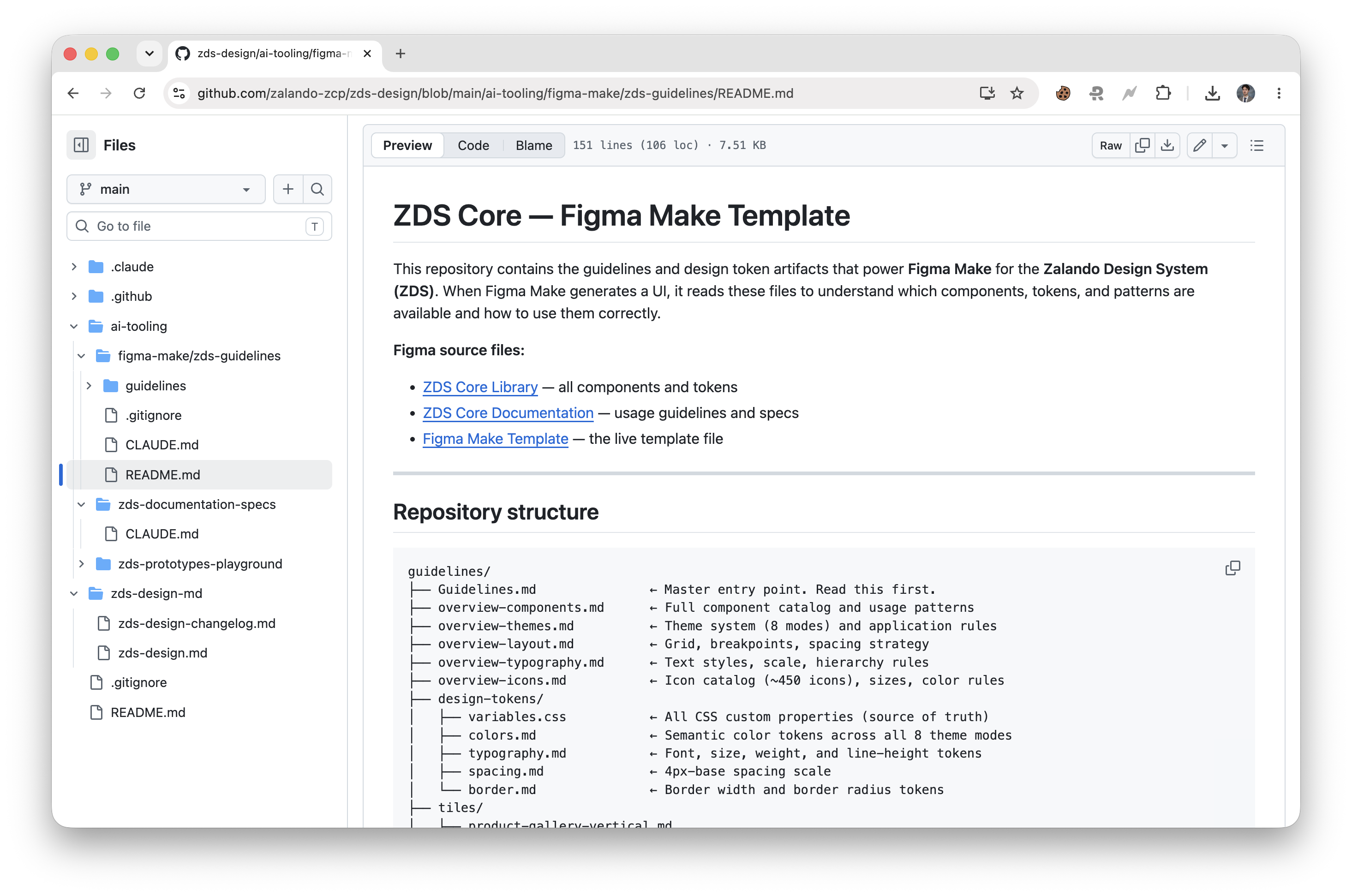 ZDS Core — Figma Make template repository connecting Zalando design system to AI tools