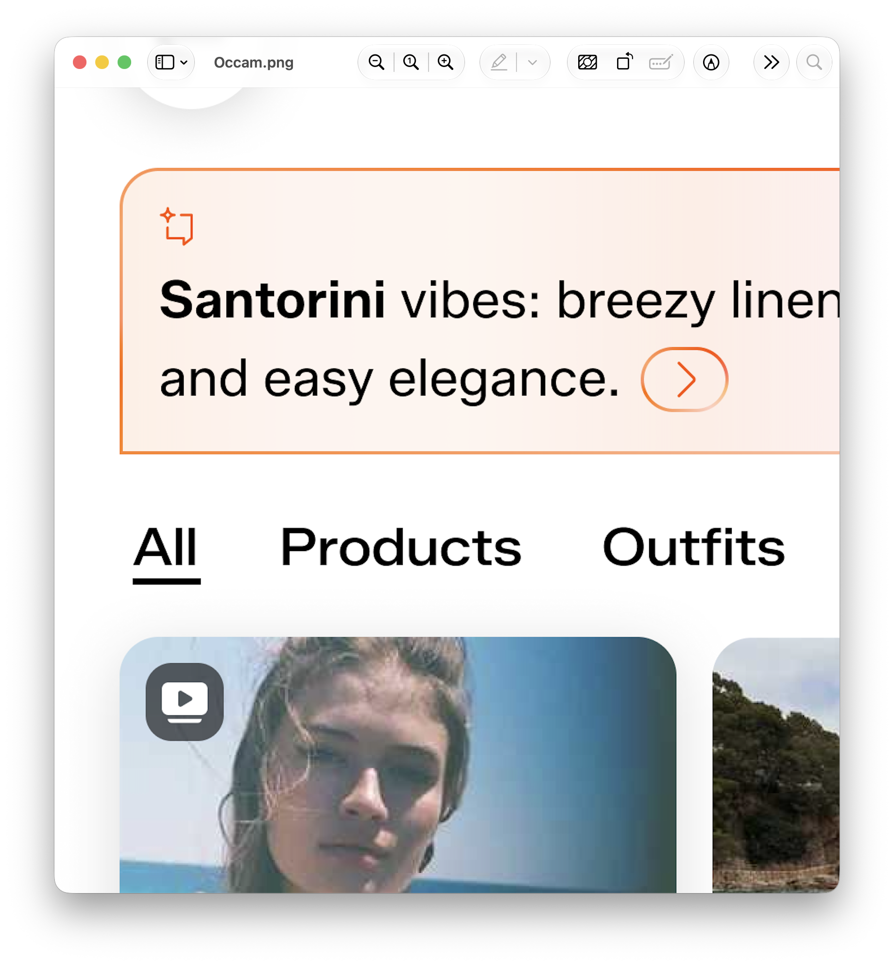 Occam — AI-powered search results feed: Santorini vibes